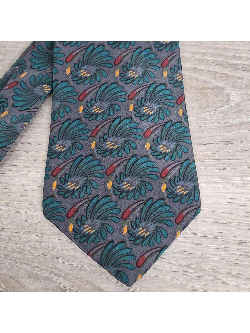 Christian Dior Monsieur Tie Silk Abstract Gray Green 90s Office Designer 57"